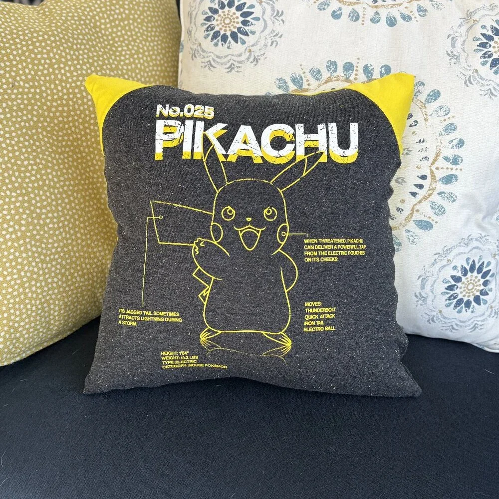 Pikachu Pokemon handmade upcycled t-shirt throw pillow cover video game decor